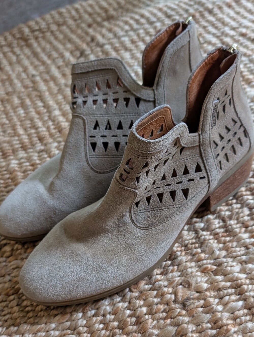 Pikolinos Taupe Suede Cutout Ankle Booties - Boho Chic